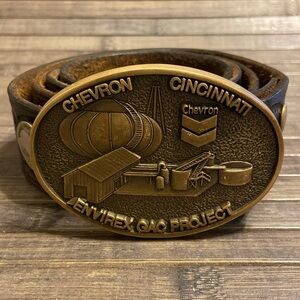 Vintage 1981 Octanner Chevron Brass Belt Buckle With Leather Buffalo Nickel Coin